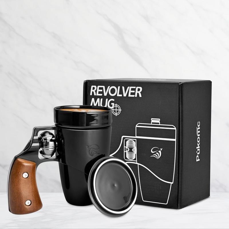 Pukomc Coffee Mug with Rotatable Wooden Handle, Ceramic Leak-Proof and Scalding-Proof Cup, 16 Ounces Beverage Drinkware Glass Reusable Reuse