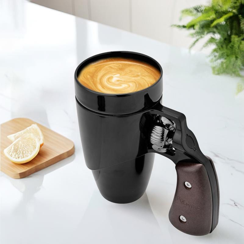 Pukomc Coffee Mug with Rotatable Wooden Handle, Ceramic Leak-Proof and Scalding-Proof Cup, 16 Ounces Beverage Drinkware Glass Reusable Reuse