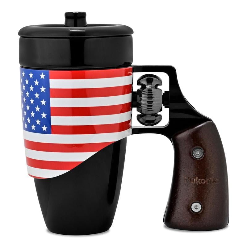 Pukomc Coffee Mug with Rotatable Wooden Handle, Ceramic Leak-Proof and Scalding-Proof Cup, 16 Ounces Beverage Drinkware Glass Reusable Reuse